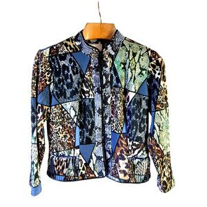 Alberto Makali Womens Animal Print Patchwork Jacket Size L Studded Collar Y2K